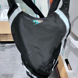 New With Tags $78 Women's Speedo Competition Black/White Size 10 UPF 50+